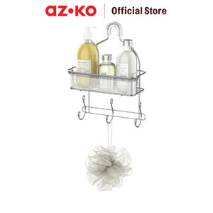 AZKO Stora Rak Gantung Kamar Mandi Dengan Pengait Wk820103R Shower Wall Shelf Organizer Tempat Sampo Sabun Rak Tembok Serbaguna Aksesoris Kamar Mandi Furniture Indoor Rumah