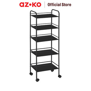 AZKO Stora Lyra Rak Troli 5 Tingkat - Hitam Tempat Penyimpanan Multifungsi Dengan Roda Storage Trolley Wheels Rack Perlengkapan Rumah Tangga