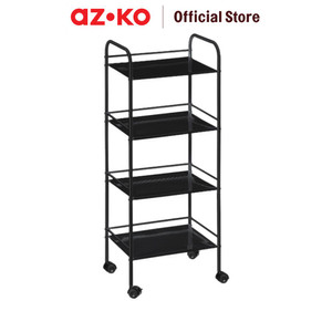 AZKO Stora Lyra Rak Troli 4 Tingkat - Hitam Tempat Penyimpanan Multifungsi Dengan Roda Storage Trolley Wheels Rack Perlengkapan Rumah Tangga