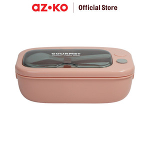 AZKO Ataru 1.1 ltr Kotak Makan 2 Sekat Spork Rectangle - Cokelat Lunch Box Food Grade Food Box Dengan Clip Kotak Bekal Makan Bpa Free Wadah Makanan