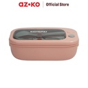 AZKO Ataru 1.1 ltr Kotak Makan 2 Sekat Spork Rectangle - Cokelat Lunch Box Food Grade Food Box Dengan Clip Kotak Bekal Makan Bpa Free Wadah Makanan