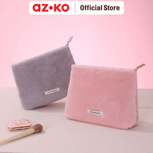 AZKO Ataru Pouch Fur - Abu-Abu Kantong Organizer Serbaguna Tempat Pensil Pulpen Alat Make Up Pouch Kosmetik