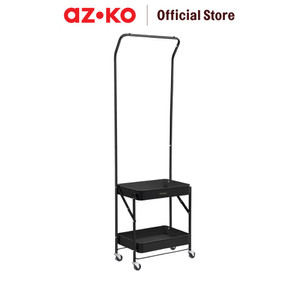 AZKO Stora Gantungan Pakaian Dengan Keranjang Lipat - Hitam Stand Hanger Gantungan Baju Berdiri Clothes Organizer Standing Clothing Rack