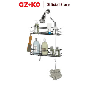 AZKO Stora Rak Gantung Kamar Mandi 2 Tingkat Wk830583 - Hitam Shower Wall Shelf Organizer Tempat Sampo Sabun Rak Tembok Serbaguna Aksesoris Kamar Mandi Furniture Indoor Rumah