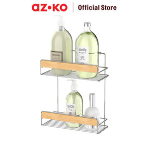 AZKO Stora Rak Dinding Kamar Mandi 2 Tingkat Chrome Shower Wall Shelf Organizer Tempat Sampo Sabun Rak Tembok Serbaguna Aksesoris Kamar Mandi Furniture Indoor Rumah