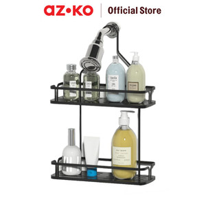 AZKO Stora Rak Gantung Kamar Mandi 2 Tingkat Wk830584 - Hitam Shower Wall Shelf Organizer Tempat Sampo Sabun Rak Tembok Serbaguna Aksesoris Kamar Mandi Furniture Indoor Rumah