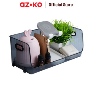 AZKO Stora Organizer Meja Stackable Clear Kotak Serbaguna Plastik Susun Wadah Simpan Storage Box Dengan Handle Boks Organizer - Abu-abu, S