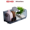 AZKO Stora Organizer Meja Stackable Clear Kotak Serbaguna Plastik Susun Wadah Simpan Storage Box Dengan Handle Boks Organizer - Abu-abu, S
