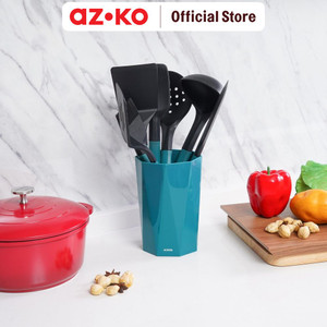 AZKO Kris Set Peralatan Masak Silikon Dengan Holder Cooking Utensils Set Peralatan Memasak Food Grade Spatula Sutil Sendok Sup Kuas Masak Perlengkapan Dapur - Abu-abu