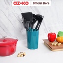 AZKO Kris Set Peralatan Masak Silikon Dengan Holder Cooking Utensils Set Peralatan Memasak Food Grade Spatula Sutil Sendok Sup Kuas Masak Perlengkapan Dapur - Abu-abu