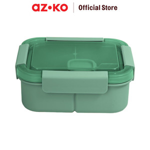 AZKO Ataru 1.3 ltr Kotak Makan 3 Sekat Square - Hijau Lunch Box Food Grade Food Box Kotak Bekal Makan Bpa Free Wadah Makanan