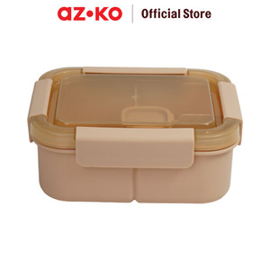 AZKO Ataru 1.3 ltr Kotak Makan 3 Sekat Square - Krem Lunch Box Food Grade Food Box Dengan Clip Kotak Bekal Makan Bpa Free Wadah Makanan