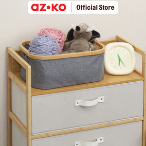 AZKO Stora Kotak Penyimpanan Soft Sleeve Bamboo Storage Box Tempat Alat Tulis Makeup Aksesoris Serbaguna Wadah Penyimpanan Multifungsi Organizer Meja - Abu-abu, 1 Kompartemen