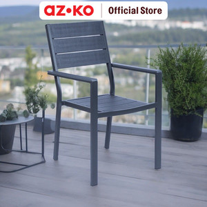AZKO Soleil Kursi Teras Berlengan - Abu-Abu Tua Balcony Chair Kursi Outdoor Serbaguna Furniture Rumah Tempat Duduk Kursi Halaman Balkon