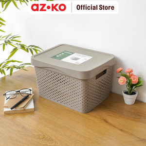AZKO Stora Dots Keranjang Penyimpanan Dengan Tutup Handle Storage Basket Kotak Penyimpanan Serbaguna Bin Organizer Tempat Simpan Barang - Cokelat, 5