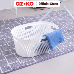 AZKO Stora 58X37.5X26.5 cm Keranjang Laundry Oval Tempat Baju Pakaian Kotor Wadah Cucian Laundry Basket Perlengkapan Rumah Tangga - Putih