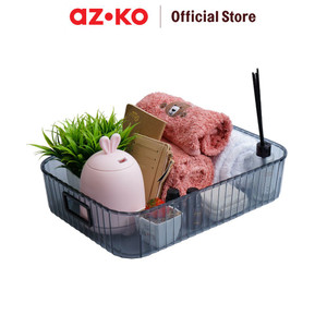 AZKO Stora Kotak Penyimpanan Clear Basket Pet Kotak Serbaguna Plastik Wadah Simpan Storage Box Dengan Handle Boks Organizer - Abu-abu, S