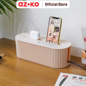 AZKO Stora Kotak Organizer Kabel Cable Storage Box Organizer Tempat Stop Kontak Kotak Kabel Listrik Charger Dengan Tutup - Cokelat
