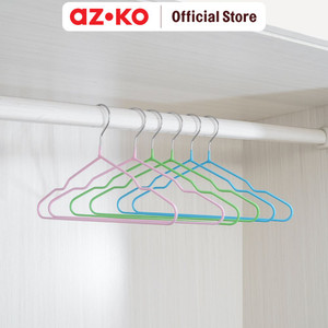 AZKO Stora 40 cm Set 6 Pcs Hanger Pvc Coating - Pink/Hitam/Hijau Henger Gantungan Baju Serbaguna Shirt Hook Perlengkapan Rumah Tangga