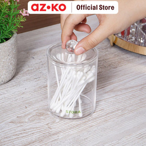 AZKO Stora Tempat Penyimpanan Cotton Buds Round Wadah Korek Kuping Tempat Alat Pembersih Telinga Aksesoris Kamar Mandi Perlengkapan Kecantikan