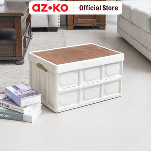AZKO Stora 52X36.5X28.5 cm Kotak Penyimpanan Lipat Dengan Tutup Kayu Container Box Kotak Serbaguna Plastik Wadah Simpan Storage Box Boks Organizer