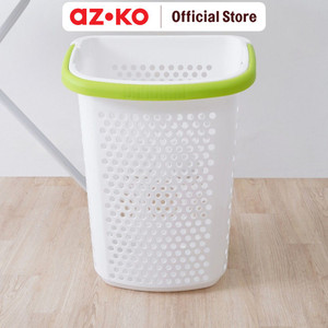 AZKO Stora 60 ltr Keranjang Laundry Dengan Roda - Putih/Hijau Tempat Baju Pakaian Kotor Wadah Cucian Laundry Basket Perlengkapan Rumah Tangga