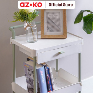 AZKO Stora Rak Troli 3 Tingkat Dengan Laci - Hijau/Putih Tempat Penyimpanan Multifungsi Dengan Roda Perlengkapan Rumah Tangga Storage Trolley Wheels Rack