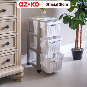 AZKO Stora Rak Troli 3 Tingkat Big Basket - Putih Tempat Penyimpanan Multifungsi Dengan Roda Storage Trolley Wheels Rack Perlengkapan Rumah Tangga