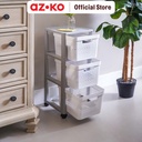 AZKO Stora Rak Troli 3 Tingkat Big Basket - Putih Tempat Penyimpanan Multifungsi Dengan Roda Storage Trolley Wheels Rack Perlengkapan Rumah Tangga