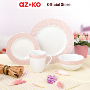 AZKO Delicia Set 16 Pcs Geome Perlengkapan Makan Porcelain Dinner Set Plate Aesthetic Eating Utensils Peralatan Makan Set Piring Gelas Mangkok