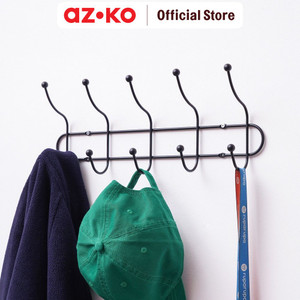 AZKO Stora 42X16X8 cm Gantungan Dinding 5 Kait - Hitam Pengait Multifungsi Tembok Clothes Hook Tempat Gantung Pakaian Barang Serbaguna