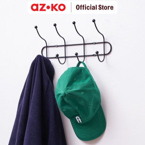 AZKO Stora 33X16X8 cm Gantungan Dinding 4 Kait - Hitam Pengait Multifungsi Tembok Clothes Hook Tempat Gantung Pakaian Barang Serbaguna
