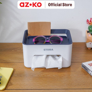 AZKO Stora Kotak Tisu Dengan Kompartemen Tissue Box Holder Tempat Tisu Aesthetic Wadah Penyimpanan Tisyu Perlengkapan Rumah Tangga - Biru