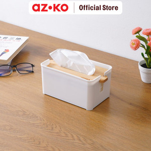 AZKO Stora Kotak Tisu Dengan Tutup Bambu Adjustable Tissue Box Holder Tempat Tisu Aesthetic Wadah Penyimpanan Tisyu Perlengkapan Rumah Tangga - Hitam