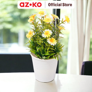 AZKO Arthome 18 cm Tanaman Artifisial Grass Daisy Dengan Pot - Kuning Tumbuhan Tanaman Buatan Dekorasi Plant Sintetis Pajangan Rumah Serbaguna Hiasan Properti Foto