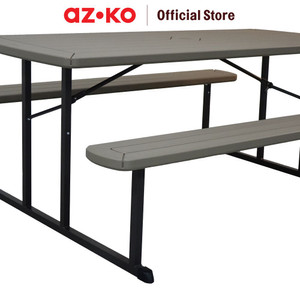 AZKO New Storm 182 cm Set Bangku & Meja Taman - Cokelat Bangku Dan Meja Taman Garden Desk And Chair Picnic Table Benches Set Outdoor Furniture Furnitur Halaman