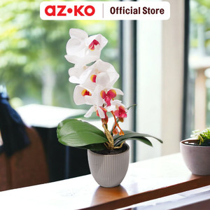 AZKO Arthome Tanaman Artifisial Orchid Dengan Pot - Putih Tumbuhan Tanaman Buatan Dekorasi Plant Sintetis Pajangan Rumah Serbaguna Hiasan Properti Foto