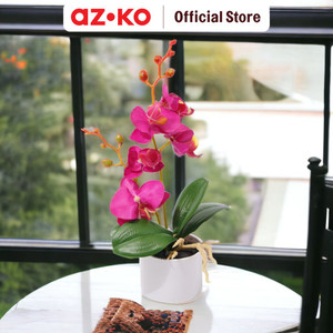 AZKO Arthome Tanaman Artifisial Orchid Fascia Dengan Pot - Ungu Tumbuhan Tanaman Buatan Dekorasi Plant Sintetis Pajangan Rumah Serbaguna Hiasan Properti Foto