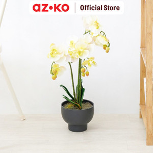 AZKO Arthome Bunga Artifisial Orchid White 3 Stem Dengan Pot - Putih/Pink Tumbuhan Buatan Bunga Hias Cantik Sintetis Tanaman Artificial Dekorasi Flower Pajangan Rumah Serbaguna Hiasan Properti Foto