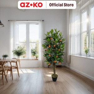 AZKO Arthome 130 cm Tanaman Artifisial Mandarin Fruits Tree Dengan Pot Tumbuhan Tanaman Buatan Dekorasi Plant Sintetis Pajangan Rumah Serbaguna Hiasan Properti Foto