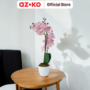 AZKO Arthome 50 cm Bunga Artifisial Orchid Dengan Pot - Pink Pastel Tumbuhan Buatan Bunga Hias Cantik Sintetis Tanaman Artificial Dekorasi Flower Pajangan Rumah Serbaguna Hiasan Properti Foto