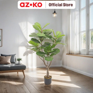 AZKO Arthome 115 cm Tanaman Artifisial Fiddle Fig Dengan Pot Tumbuhan Tanaman Buatan Dekorasi Plant Sintetis Pajangan Rumah Serbaguna Hiasan Properti Foto