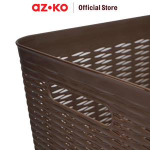 AZKO Stora Keranjang Penyimpanan Wave Handle Storage Basket Kotak Penyimpanan Serbaguna Bin Organizer Tempat Simpan Barang - Cokelat, 19 L