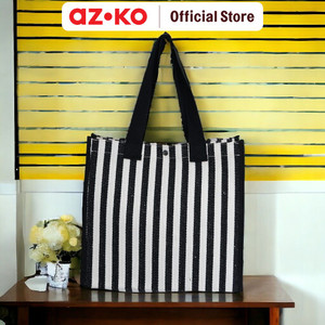 AZKO Passport Maggie Tote Bag Stripe - Hitam Tas Bahu Stylish Totebag Serbaguna Multifunctional Bag Tas Travel Praktis