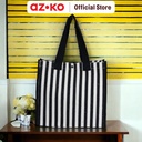 AZKO Passport Maggie Tote Bag Stripe - Hitam Tas Bahu Stylish Totebag Serbaguna Multifunctional Bag Tas Travel Praktis
