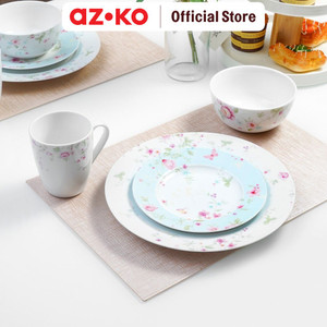 AZKO Delicia Set 16 Pcs Perlengkapan Makan Bluey Flower - Putih Dinner SetSet Alat MakanPiring Gelas MotifEating Utensils