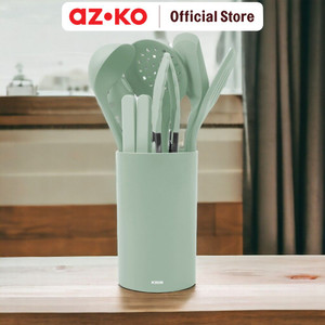AZKO Kris Set 8 Pcs Peralatan Masak Silikon Dengan Holder - Hijau Muda Cooking Utensils Set Peralatan Memasak Food Grade Spatula Sendok Saring Sendok Saji Pasta Perlengkapan Dapur