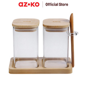 AZKO Kris 250 ml Set 2 Pcs Greek Tempat Bumbu Dapur Kaca Borosilicate Spice Jar Tempat Penyimpanan Bumbu Perlengkapan Dapur Seasoning Jar