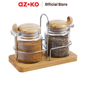 AZKO Kris 150 ml Set 2 Pcs Masala Tempat Bumbu Dapur Kaca Set Spice Jar Rack Tempat Penyimpanan Bumbu Perlengkapan Dapur Seasoning Jar Set
