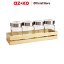AZKO Kris 250 ml Set 4 Pcs Chile Tempat Bumbu Dapur Kaca Set Spice Jar Rack Tempat Penyimpanan Bumbu Perlengkapan Dapur Seasoning Jar Set